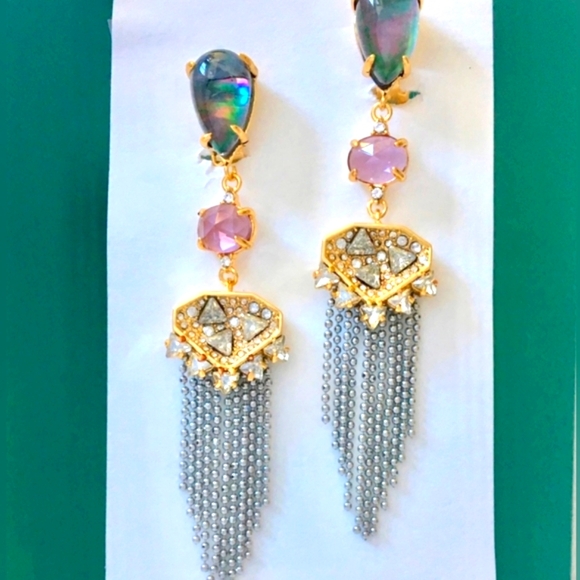Alexis Bittar NWOT Delphinian Tassel Earrings With Abalone And Crystals